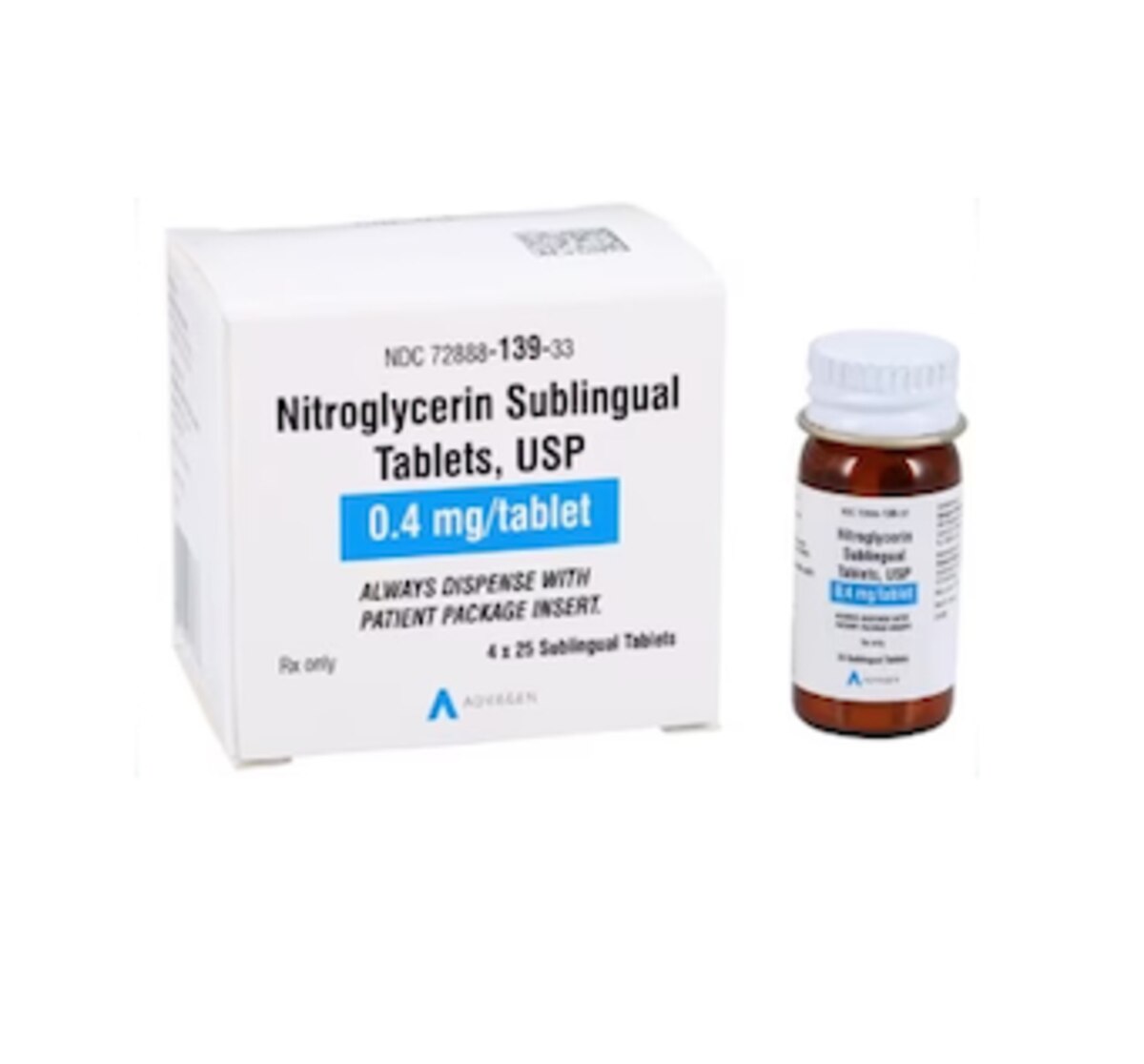 Nitroglycerin 0.4 mg Sublingual Tablet, 25 Tablets/Bottle, 4 Bottles/Pack